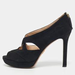 Pre Owned Prada Black Suede Cross Strap Platform Sandals Size 41