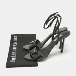 Pre Owned Prada Black Patent Leather Logo Ankle Strap Sandals Size 40