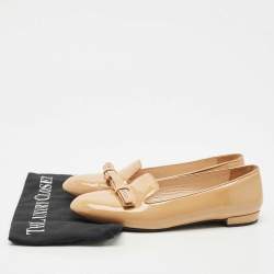 Pre Owned Prada Beige Patent Leather Bow Ballet Flat Size 38