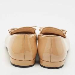 Pre Owned Prada Beige Patent Leather Bow Ballet Flat Size 38