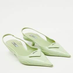 مملوكة مسبقًا Prada Pastel Green Leather Pointed Toe Slingback Pumps Size 38