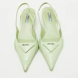 مملوكة مسبقًا Prada Pastel Green Leather Pointed Toe Slingback Pumps Size 38