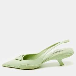 مملوكة مسبقًا Prada Pastel Green Leather Pointed Toe Slingback Pumps Size 38