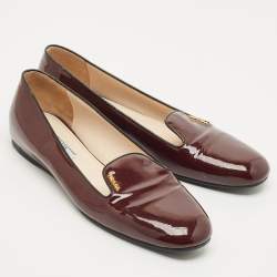 Pre Owned Prada Burgundy Patent Leather Smoking Slippers Size 41