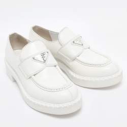 Pre Owned Prada White Leather Slip On Loafers Size 36