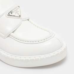 Pre Owned Prada White Leather Slip On Loafers Size 36