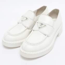 Pre Owned Prada White Leather Slip On Loafers Size 36
