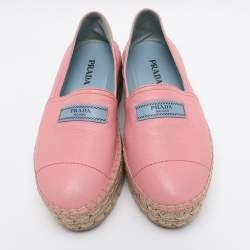 Pre Owned Prada Pink Leather Platform Espadrille Flats Size 39