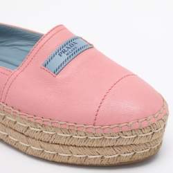 Pre Owned Prada Pink Leather Platform Espadrille Flats Size 39
