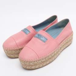 Pre Owned Prada Pink Leather Platform Espadrille Flats Size 39