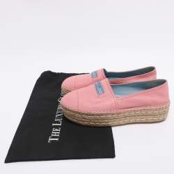 Pre Owned Prada Pink Leather Platform Espadrille Flats Size 39