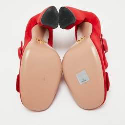 Pre Owned Prada Red Suede Mary Jane Button Pumps Size 39.5