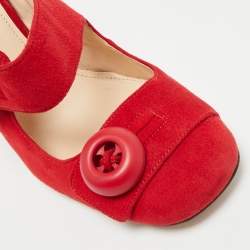 Pre Owned Prada Red Suede Mary Jane Button Pumps Size 39.5