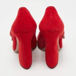 Pre Owned Prada Red Suede Mary Jane Button Pumps Size 39.5