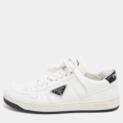 Pre Owned Prada White Leather Downtown Low Top Sneakers Size 37.5