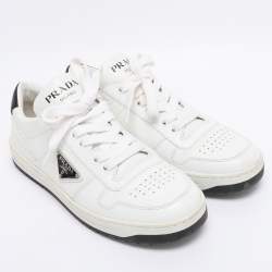 Pre Owned Prada White Leather Downtown Low Top Sneakers Size 37.5
