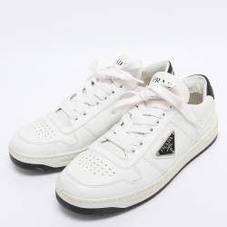 Pre Owned Prada White Leather Downtown Low Top Sneakers Size 37.5