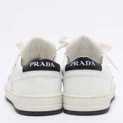 Pre Owned Prada White Leather Downtown Low Top Sneakers Size 37.5