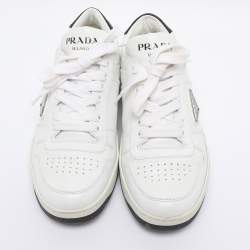 Pre Owned Prada White Leather Downtown Low Top Sneakers Size 37.5