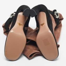 Pre Owned Prada Black/Beige Suede Knee Length Block Heel Boots Size 39.5