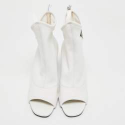 مملوكة مسبقًا Prada White Stretch Fabric Open Toe Ankle Length Boots Size 39