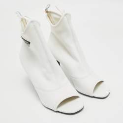 مملوكة مسبقًا Prada White Stretch Fabric Open Toe Ankle Length Boots Size 39