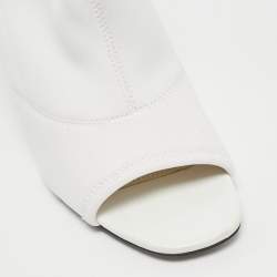 مملوكة مسبقًا Prada White Stretch Fabric Open Toe Ankle Length Boots Size 39