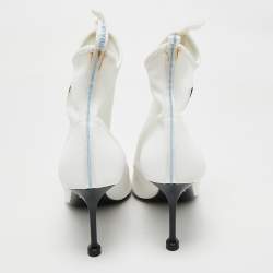 مملوكة مسبقًا Prada White Stretch Fabric Open Toe Ankle Length Boots Size 39
