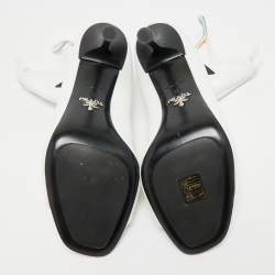 مملوكة مسبقًا Prada White Stretch Fabric Open Toe Ankle Length Boots Size 39