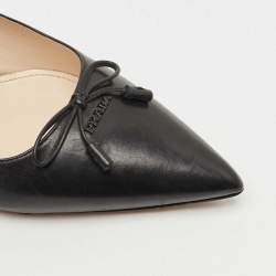 Pre Owned Prada Black Leather Bow Pointed Toe Kitten Heel Pumps Size 38.5