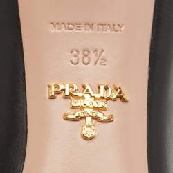 Pre Owned Prada Black Leather Bow Pointed Toe Kitten Heel Pumps Size 38.5