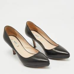 Pre Owned Prada Black Leather Pointed Toe Platform Pumps Size 36