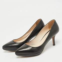 Pre Owned Prada Black Leather Pointed Toe Platform Pumps Size 36