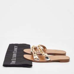 Pre Owned حذاء سلايدز برادا فلات جلد ذهبي مرصع مقاس 38