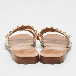 Pre Owned حذاء سلايدز برادا فلات جلد ذهبي مرصع مقاس 38