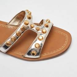 Pre Owned حذاء سلايدز برادا فلات جلد ذهبي مرصع مقاس 38