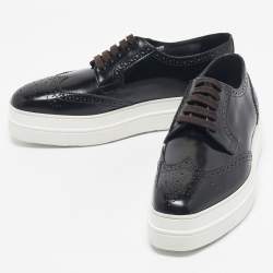 Pre Owned Prada Black Brogue Leather Platform Derby Sneakers Size 38.5