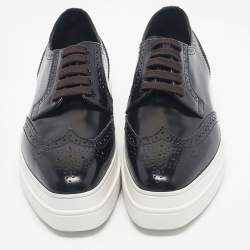Pre Owned Prada Black Brogue Leather Platform Derby Sneakers Size 38.5