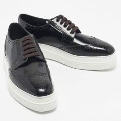 Pre Owned Prada Black Brogue Leather Platform Derby Sneakers Size 38.5