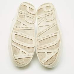 Pre Owned حذاء رياضي برادا جلد أبيض/وردي عنق منخفض مقاس 37.5 