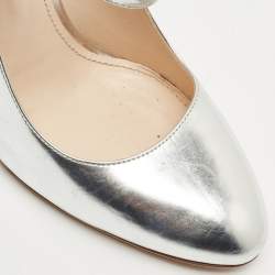 Pre Owned Prada Silver Leather Mary Jane Pumps Size 39