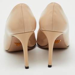 Pre Owned Prada Beige Saffiano Patent Leather Pointed Toe Pumps Size 39