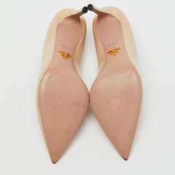 Pre Owned Prada Beige Saffiano Patent Leather Pointed Toe Pumps Size 39