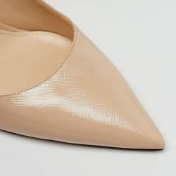 Pre Owned Prada Beige Saffiano Patent Leather Pointed Toe Pumps Size 39