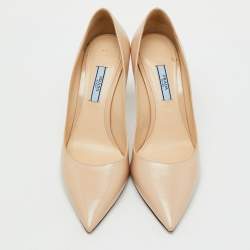 Pre Owned Prada Beige Saffiano Patent Leather Pointed Toe Pumps Size 39