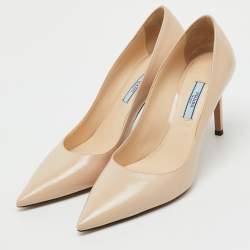 Pre Owned Prada Beige Saffiano Patent Leather Pointed Toe Pumps Size 39