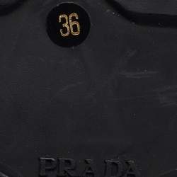 Pre Owned Prada Black Leather T-Strap Platform Wedge Sandals Size 36