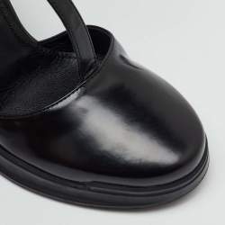 Pre Owned Prada Black Leather T-Strap Platform Wedge Sandals Size 36