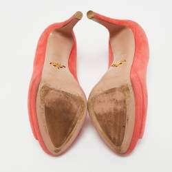 Pre Owned Prada Pink Suede Peep Toe Platform Pumps Size 36.5