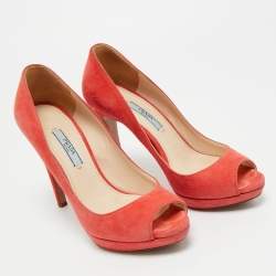 Pre Owned Prada Pink Suede Peep Toe Platform Pumps Size 36.5